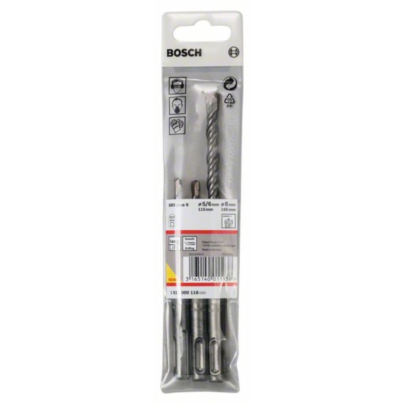 Bosch 3 piece SDS plus 5 hammer drill bit set  5.6.8 x 115mm 1617000118