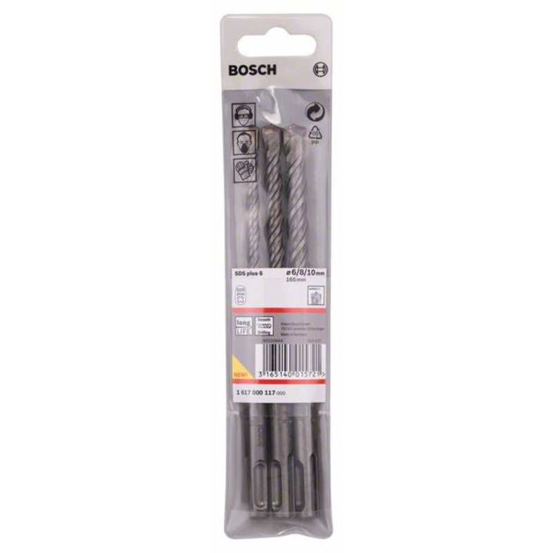 Bosch 3 piece SDS plus 5 hammer drill bit set  6.8.10 x 115mm 1617000117