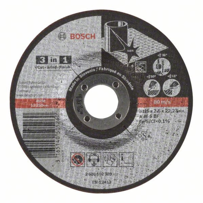Bosch 3 in 1 cutting disc A 46 S BF. 125 mm. 2.5 mm 2608602389