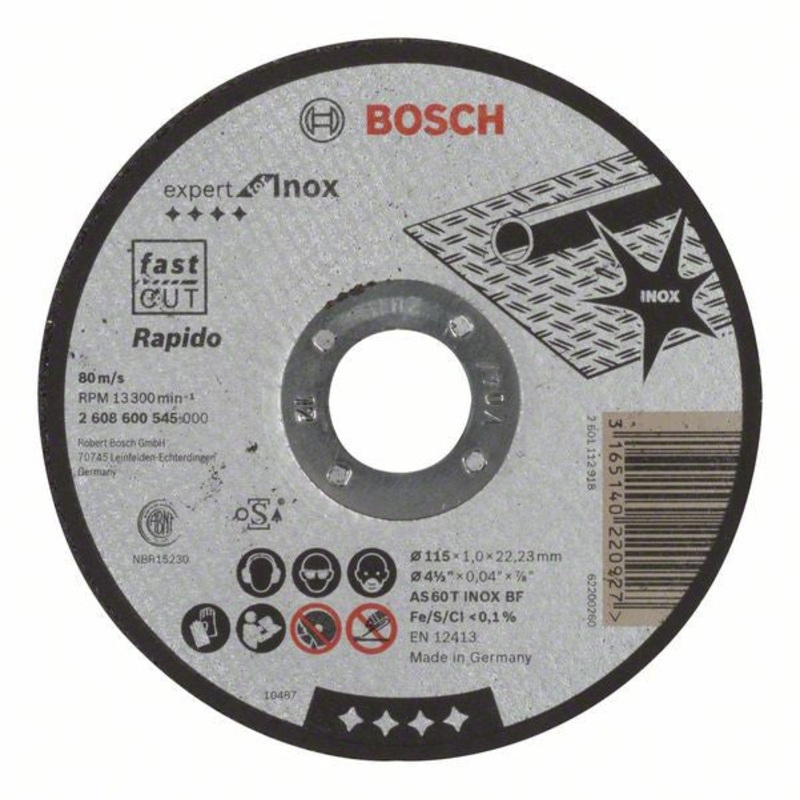 Bosch Expert for Inox Rapido straight cutting disc AS 60 T INOX BF. 115 mm. 1.0 mm 2608600545