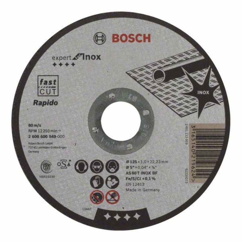 Bosch Expert for Inox Rapido straight cutting disc AS 60 T INOX BF. 125 mm. 1.0 mm 2608600549