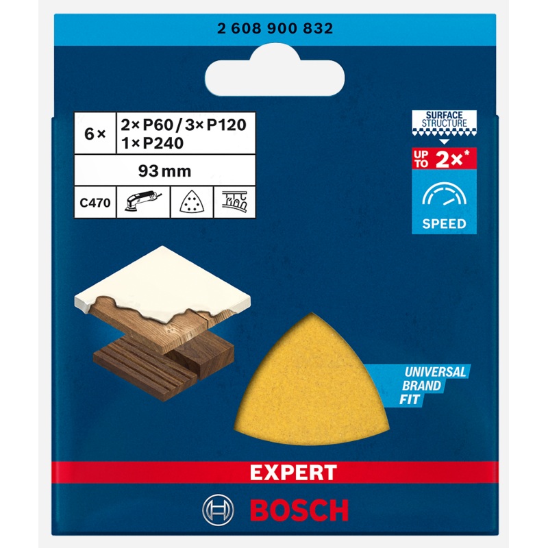 Bosch EXPERT C470 Sandpaper Set for Delta Sanders 93 mm 60 120 240 Grit 6 Pack