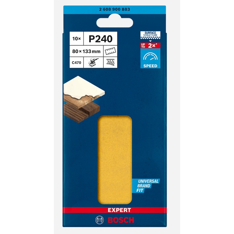 Bosch EXPERT C470 Sandpaper with 8 holes for Orbital Sanders 80 x 133 mm 240 Grit 10 Pack