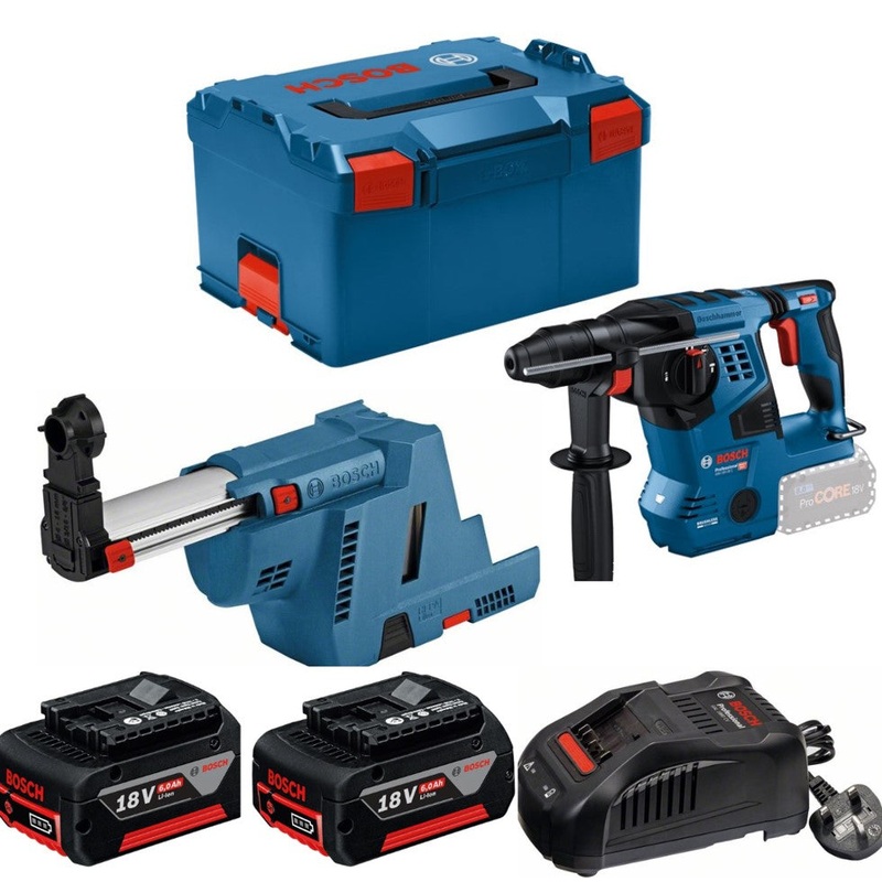 Bosch GBH 18V 28 C Rotary Hammer Brushless Plus GDE 18V 16 2 x 6.0ah Batteries In L boxx