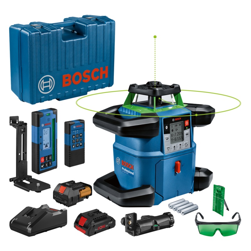 Bosch E-STOCK GRL 650 CHVG in carrying case with 1 x 4.0 Ah ProCORE18V Li ion battery laser receiver 0601061V70