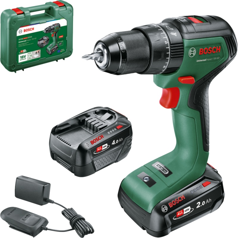 Bosch E-STOCK UniversalImpact 18V-60 (2×2.0Ah) + AL 18V-20 Cordless 06039D7171