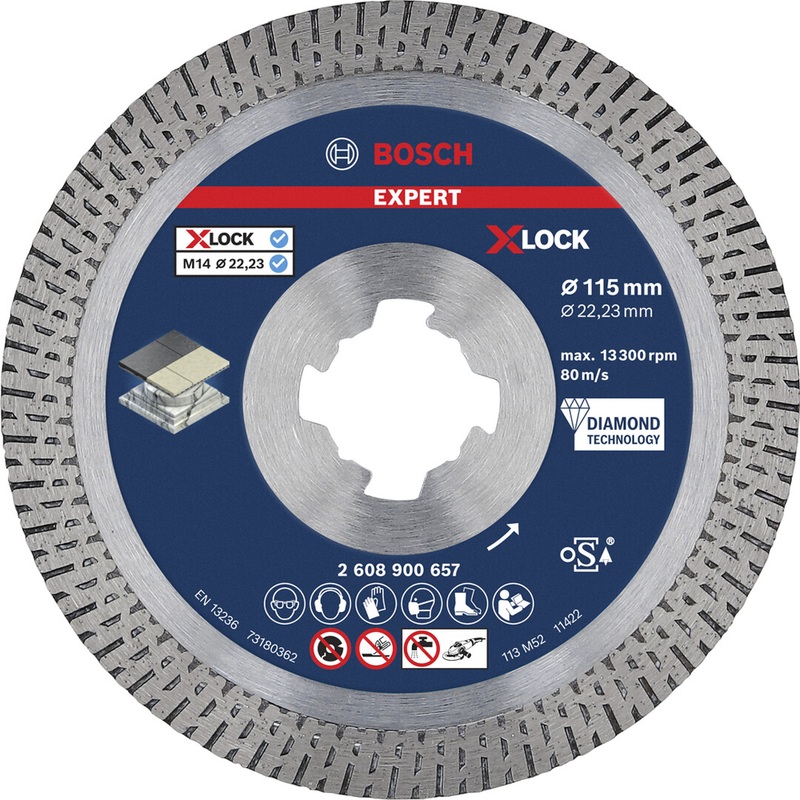 Bosch EXPERT HardCeramic X-LOCK Diamond Cutting Disc 115×22.23×1.4x10mm 2608900657