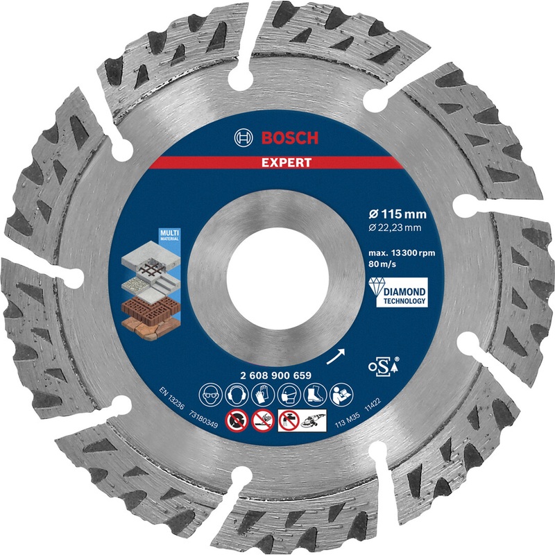 Bosch EXPERT MultiMaterial Diamond Cutting Disc 115x2223x22x12mm 2608900659