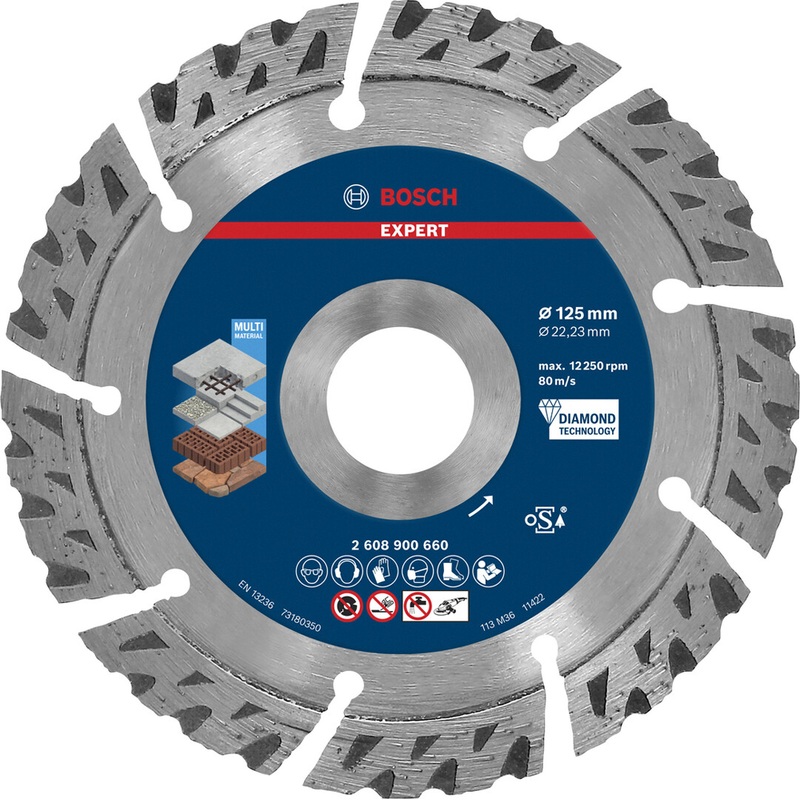 Bosch EXPERT MultiMaterial Diamond Cutting Disc 125×22.23×2.2x12mm 2608900660
