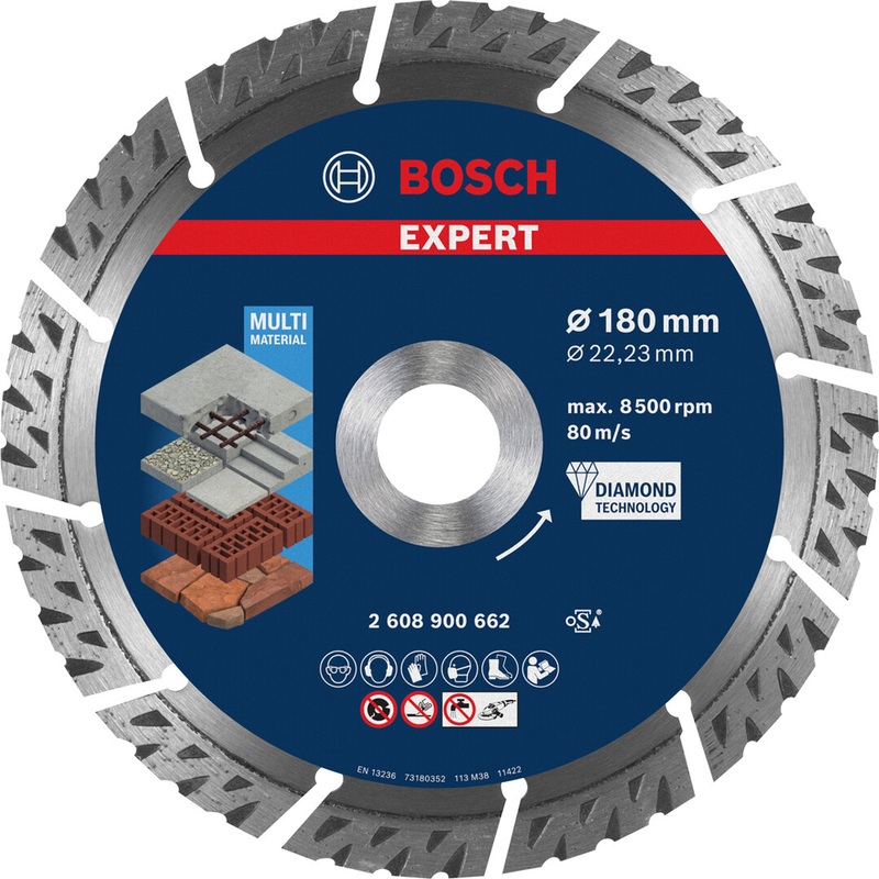 Bosch EXPERT MultiMaterial Diamond Cutting Disc 180×22.23×2.4x12mm 2608900662
