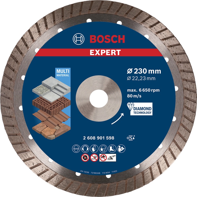 Bosch EXPERT MultiMaterial Diamond Cutting Disc 230×22.23×2.4x15mm 2608901598