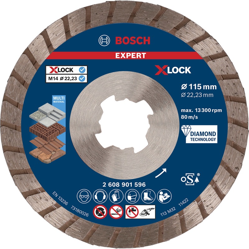 Bosch EXPERT MultiMaterial X-LOCK Diamond Cutting Disc 115×22.23×2.4x12mm 2608901596