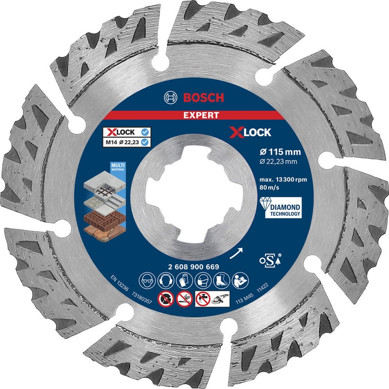 Bosch EXPERT MultiMaterial X-LOCK Diamond Cutting Disc 115x2223x24x12mm 2608900669