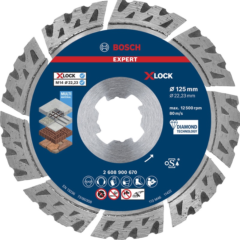 Bosch EXPERT MultiMaterial X-LOCK Diamond Cutting Disc 125×22.23×2.4x12mm 2608900670