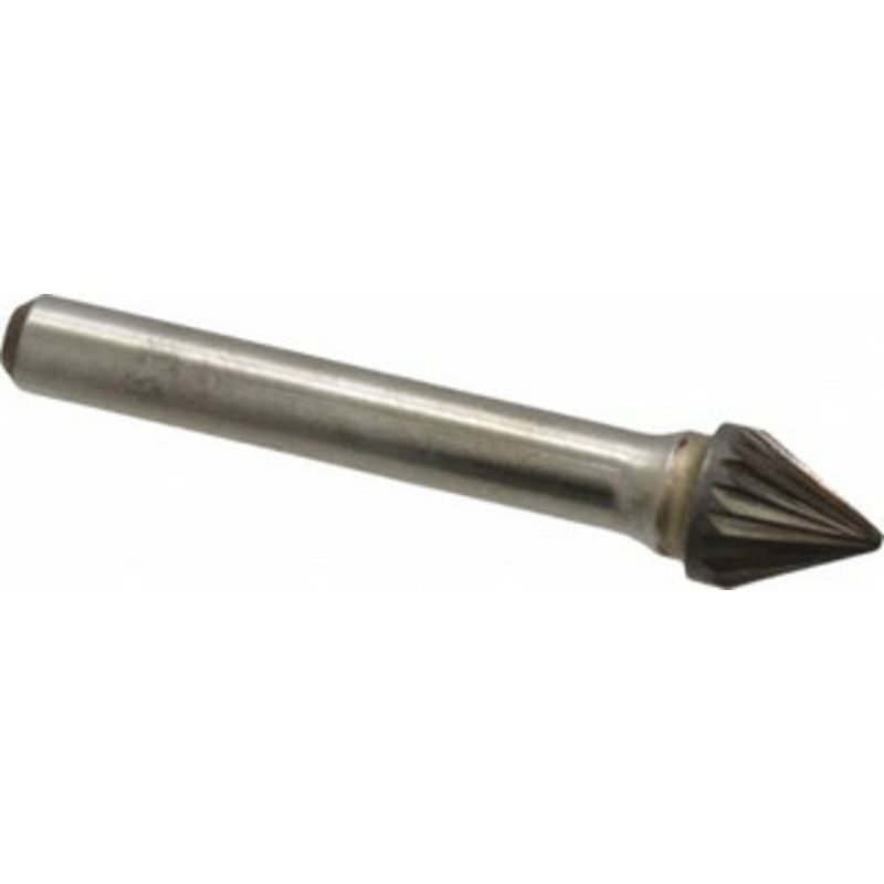 Atrax 3/8 Cut Diam, 1/4 Shank Diam, 60 Carbide Single Cut Taper Burr Radius End, 2-1/16 OAL, 5/16 LOC SJ-3SC-ATX – 85288462