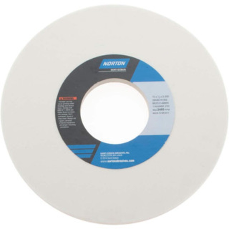 Norton 10 Diam x 3 Hole x 1/2 Thick, K Hardness, 80 Grit Surface Grinding Wheel Aluminum Oxide, Type 1, Medium Grade, 2,485 Max RPM, Vitrified Bond, No Recess 66253149865 – 05979893