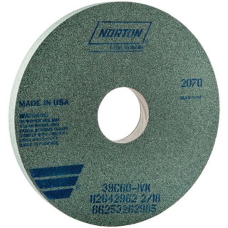 Norton 12 Diam x 3 Hole x 1 Thick, I Hardness, 60 Grit Surface Grinding Wheel Silicon Carbide, Type 1, Medium Grade, 2,070 Max RPM, Vitrified Bond, No Recess 66253262985 – 06216113