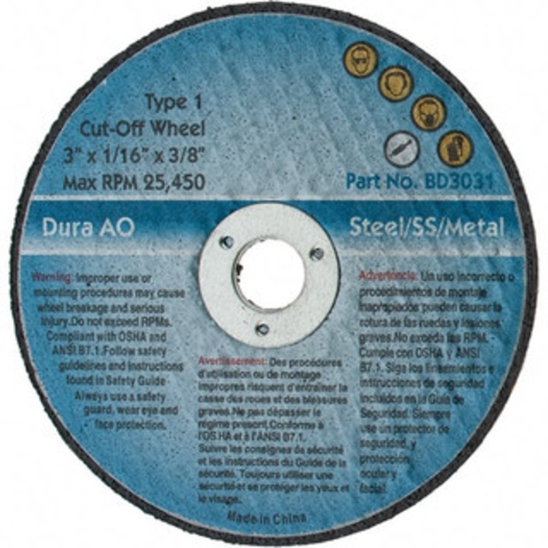 Precise 3 x 1/16, 3/8 Hole 46 Grit Aluminum Oxide Cutoff Wheel Medium Grade, Reinforced, 25,450 Max RPM BD3031 – 64707250