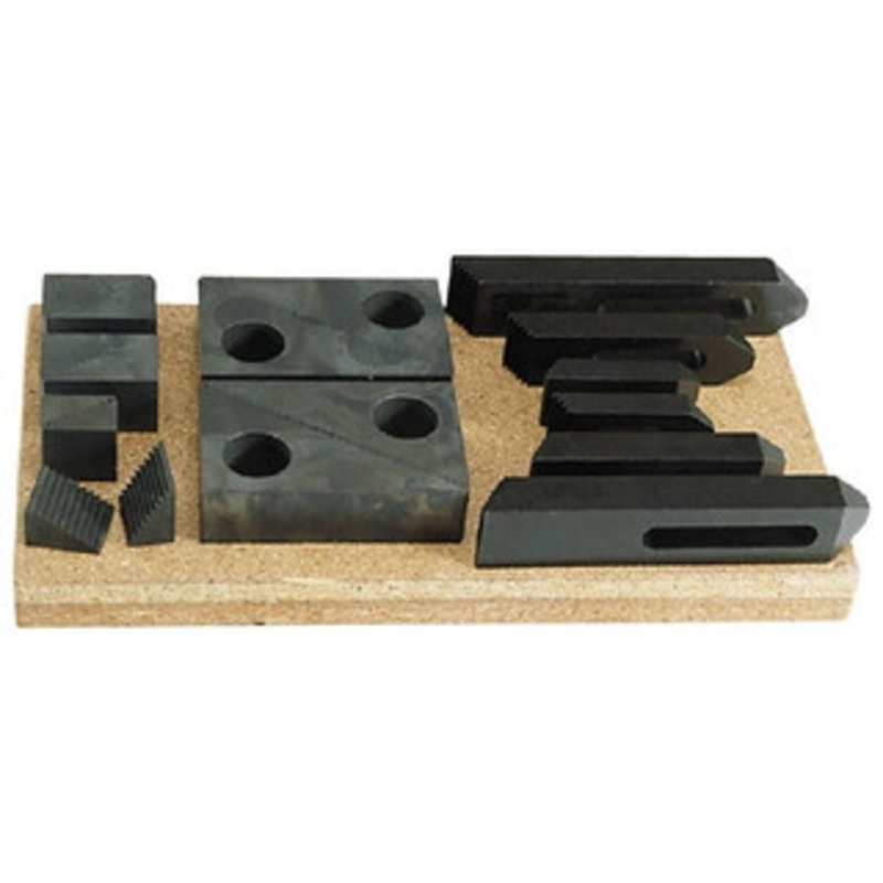 TE-CO 13 Piece Fixturing Step Block & Clamp Set with 1-1/2 Step Block, 3/4 Stud Thread Includes 6 Serrated End Clamps, 6 Step Blocks, Holder 21006 – 00674952