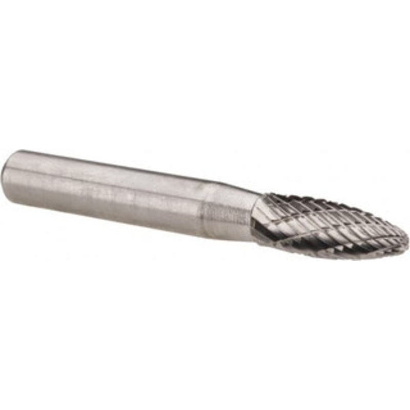 Atrax 1/4 Cut Diam, 1/4 Shank Diam, Carbide Double Cut Flame Burr Radius End, 2 OAL, 3/8 LOC SH-1DC-ATX – 07588718