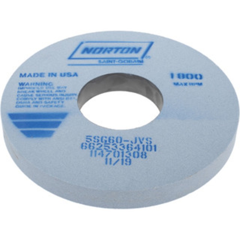 Norton 14 Diam x 5 Hole x 1-1/2 Thick, J Hardness, 60 Grit Surface Grinding Wheel Ceramic, Type 1, Medium Grade, 1,800 Max RPM, Vitrified Bond, No Recess 66253364101 – 05008313