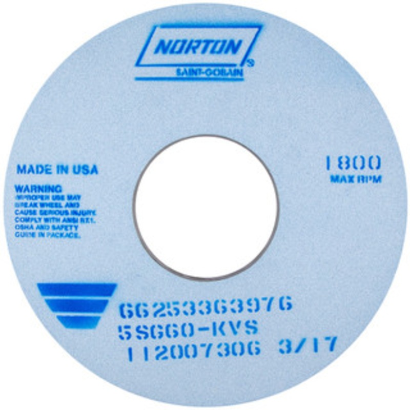 Norton 14 Diam x 5 Hole x 1 Thick, J Hardness, 60 Grit Surface Grinding Wheel Ceramic, Type 1, Medium Grade, 1,800 Max RPM, Vitrified Bond, No Recess 66253363975 – 96737598