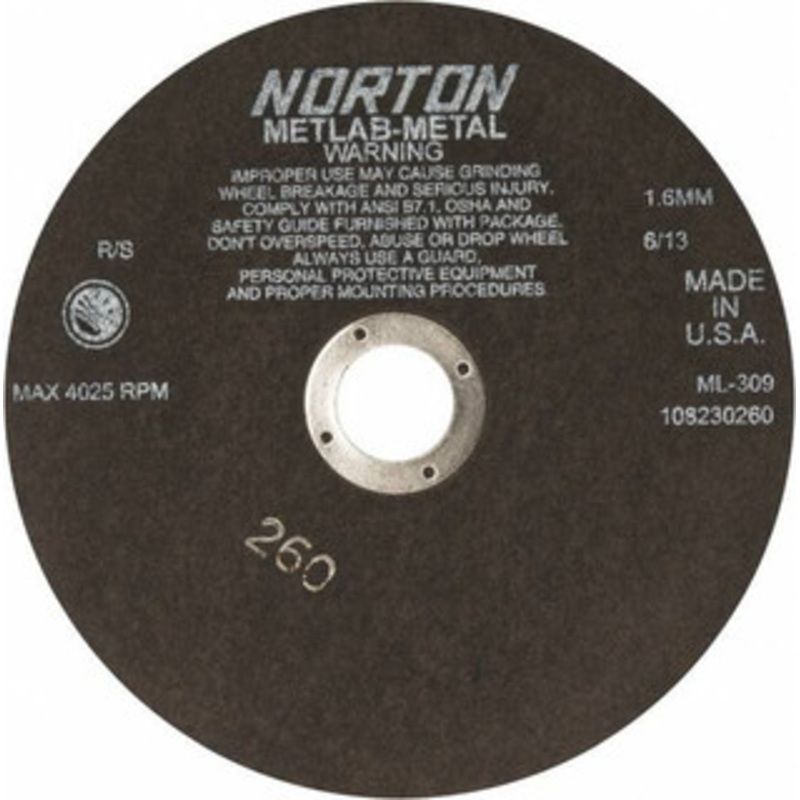 Norton 9 x 0.063, 1-1/4 Hole Aluminum Oxide Cutoff Wheel 4,025 Max RPM, Use with Stationary Tools 66253117877 – 42064584