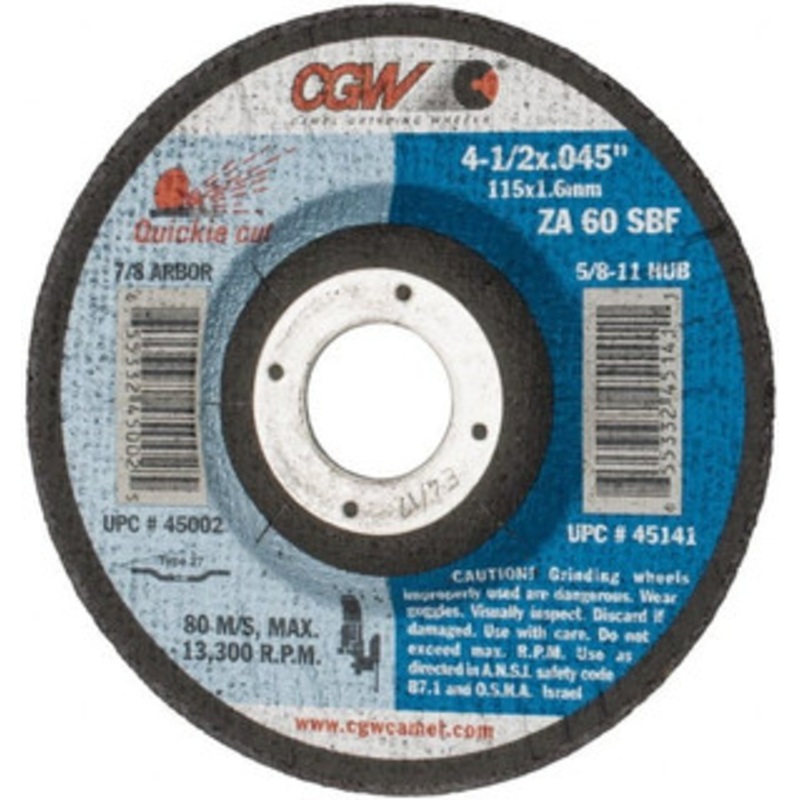 CGW Abrasives 60 Grit, 4-1/2 Wheel Diam, 7/8 Arbor Hole, Type 27 Depressed Center Wheel Zirconia Alumina, Resinoid Bond, S Hardness, 13,300 Max RPM, Compatible with Angle Grinder 45002 – 82391079