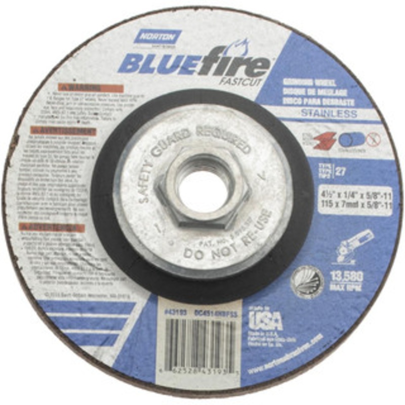 Norton 24 Grit, 4-1/2 Wheel Diam, 1/4 Wheel Thickness, Type 27 Depressed Center Wheel Zirconia Alumina, S Hardness, 13,580 Max RPM, Compatible with Angle Grinder 66252843193 – 59938423
