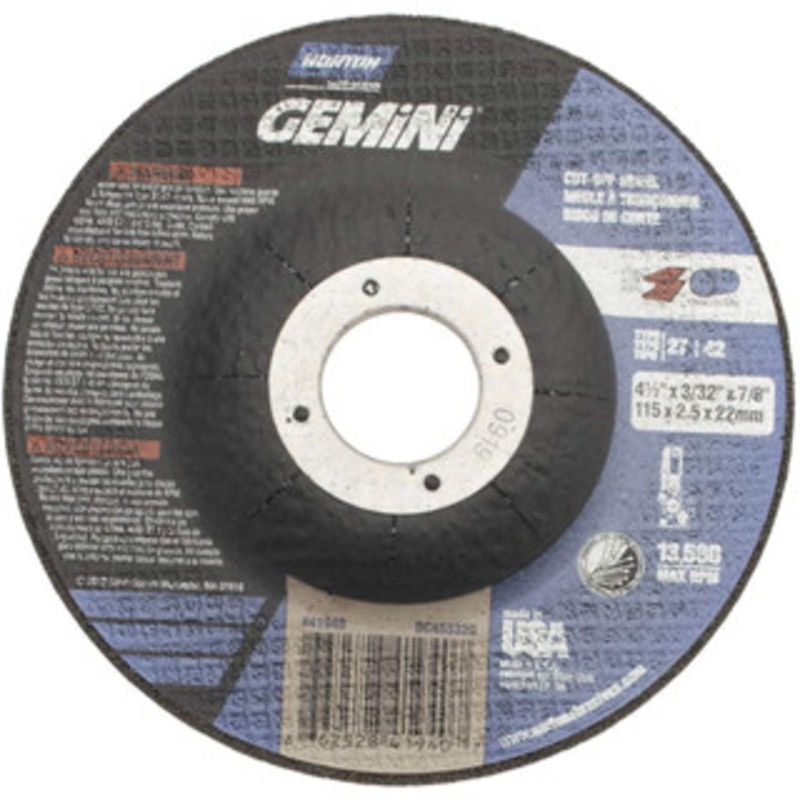 Norton 36 Grit, 4-1/2 Wheel Diam, 3/32 Wheel Thickness, 7/8 Arbor Hole, Type 27 Depressed Center Wheel Aluminum Oxide 66252841940 – 58392572