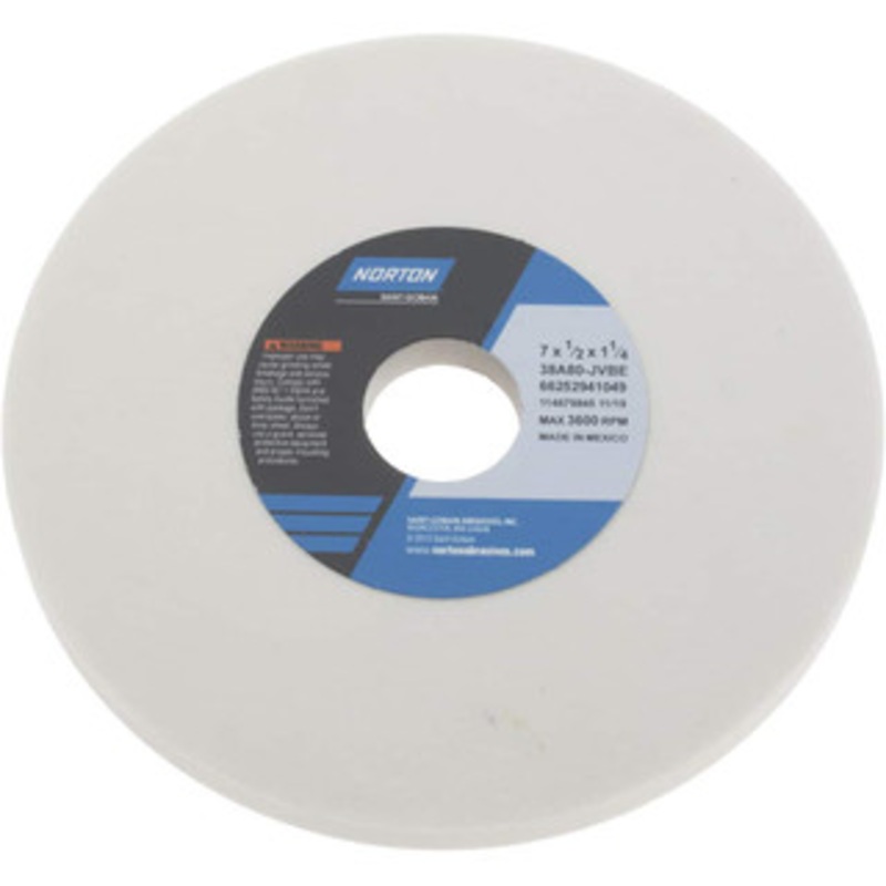 Norton 7 Diam x 1-1/4 Hole x 1/2 Thick, J Hardness, 80 Grit Surface Grinding Wheel Aluminum Oxide, Type 1, Medium Grade, 3,600 Max RPM, Vitrified Bond, No Recess 66252941049 – 05938030