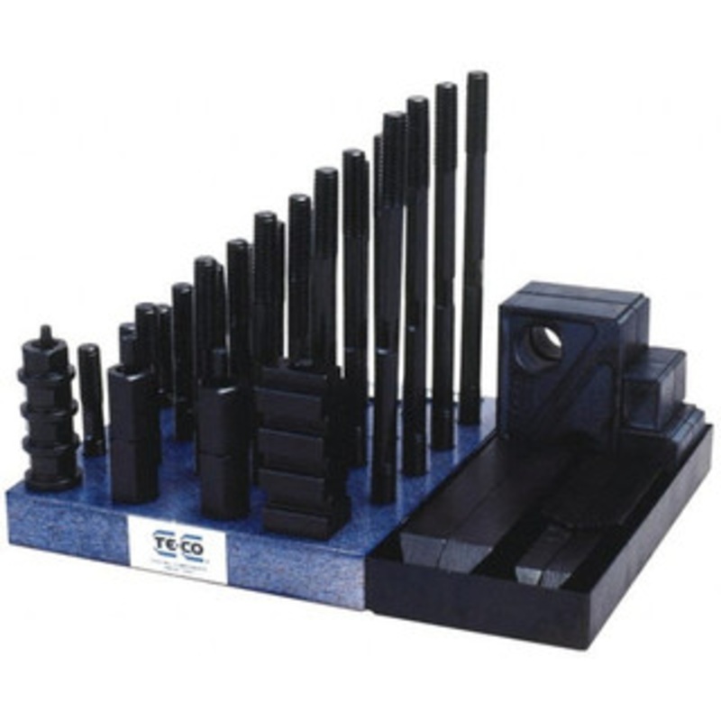 TE-CO 50 Piece Fixturing Step Block & Clamp Set with 1-1/2 Step Block, 13/16 T-Slot, 5/8-11 Stud Thread 1-1/4 Nut Width, 3, 4, 5, 6, 7 & 8 Stud Lengths 20216 – 06945141