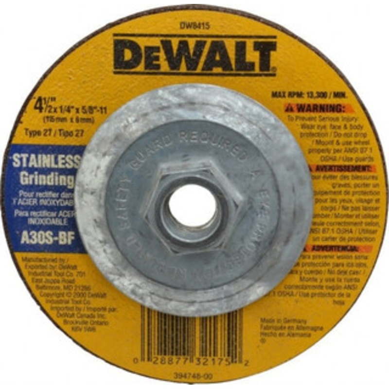 DeWALT 30 Grit, 4-1/2 Wheel Diam, 1/4 Wheel Thickness, Type 27 Depressed Center Wheel Aluminum Oxide, S Hardness, 13,300 Max RPM, Compatible with Angle Grinder DW8415 – 08701948