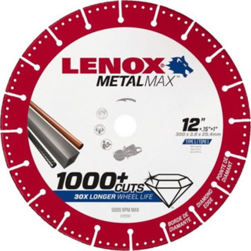 Lenox 12 x 0.126, 1 Hole 25/30 Grit Diamond Cutoff Wheel 5,000 Max RPM, Use with Gas Powered Saws 1972930 – 49596695