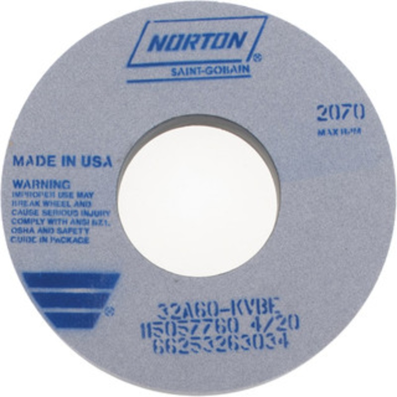Norton 12 Diam x 5 Hole x 1-1/2 Thick, K Hardness, 60 Grit Surface Grinding Wheel Aluminum Oxide, Type 1, Medium Grade, 2,070 Max RPM, Vitrified Bond, No Recess 66253263034 – 94092640