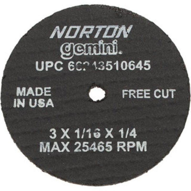 Norton 3 x 1/16, 1/4 Hole 36 Grit Aluminum Oxide Cutoff Wheel Very Coarse, Reinforced, 25,465 Max RPM, Use with Die Grinders 66243510645 – 75870618