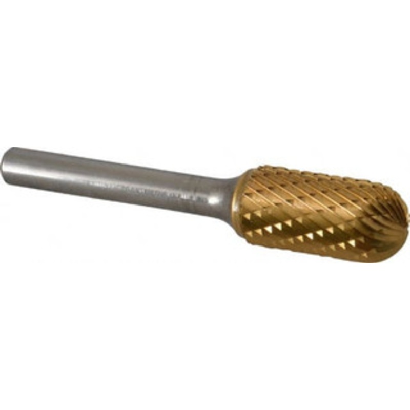 SGSPRO 1/2 Cut Diam, 1/4 Shank Diam, Carbide Double Cut Cylinder Burr with Radius Radius End, 2-3/4 OAL, 1 LOC, Titanium Nitride Finish 11895 – 01400829