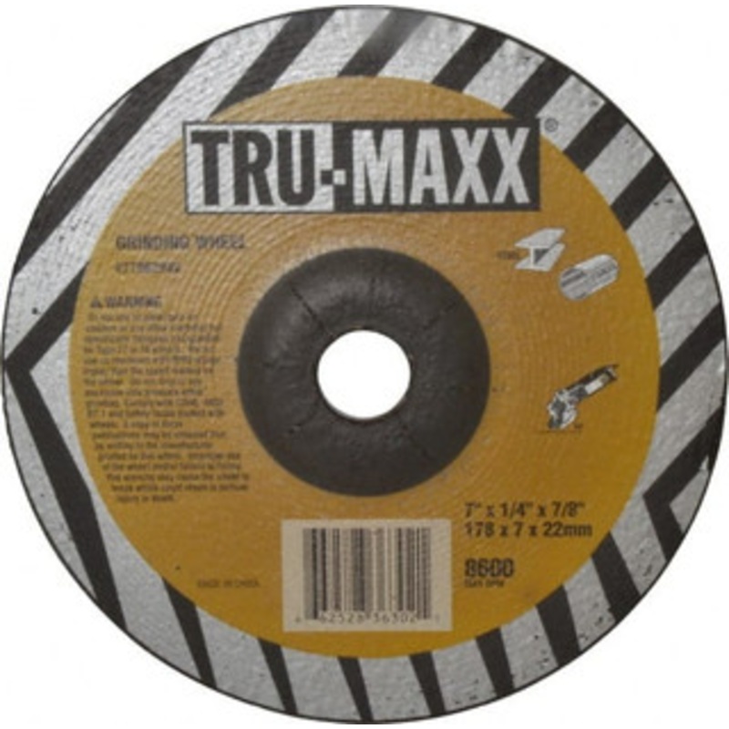Tru-Maxx 24 Grit, 7 Wheel Diam, 1/4 Wheel Thickness, 7/8 Arbor Hole, Type 27 Depressed Center Wheel Aluminum Oxide, 8,600 Max RPM, Compatible with Angle Grinder 620140 – 77962942
