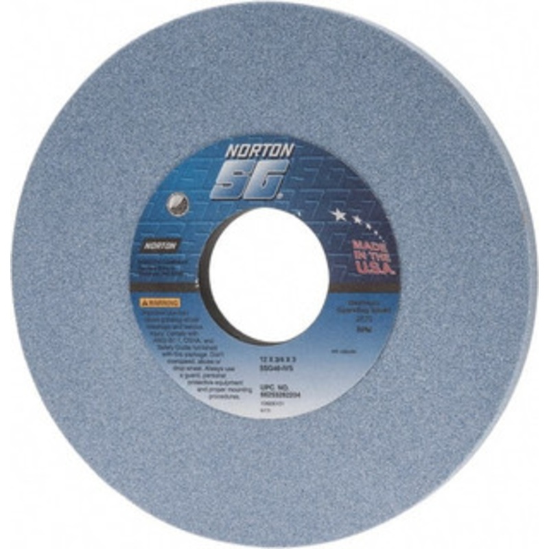 Norton 12 Diam x 3 Hole x 3/4 Thick, I Hardness, 46 Grit Surface Grinding Wheel Ceramic, Type 1, Coarse Grade, 2,070 Max RPM, Vitrified Bond, No Recess 66253262204 – 98117674