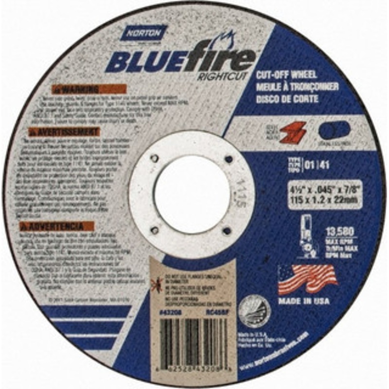 Norton 4-1/2 x 1/16, 7/8 Hole 36 Grit Zirconia Alumina Cutoff Wheel Medium Grade, 13,580 Max RPM, Use with Angle Grinders 66252843208 – 59963199