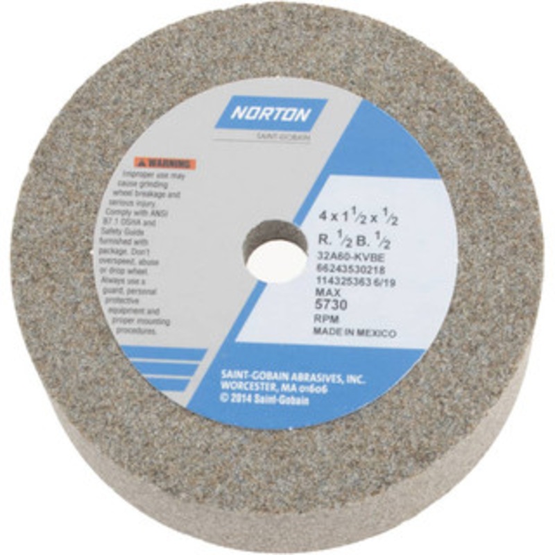 Norton 4 Diam, 1/2 Hole Size, 1-1/2 Overall Thickness, 60 Grit, Type 6 Tool & Cutter Grinding Wheel Medium Grade, Aluminum Oxide, K Hardness, Vitrified Bond, 5,730 RPM 66243530218 – 97357594