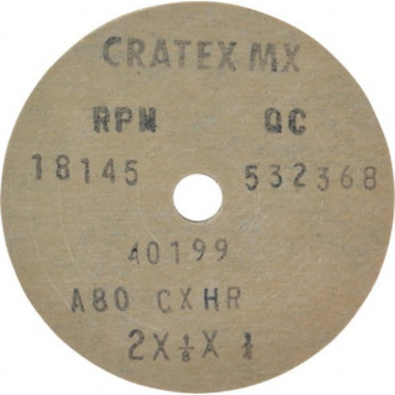 Cratex 2 Diam x 1/4 Hole x 1/8 Thick, 80 Grit Surface Grinding Wheel Aluminum Oxide, Type 1, Medium Grade, 18,145 Max RPM, No Recess 40199 – 67187815