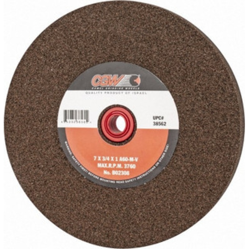 CGW Abrasives 60 Grit Aluminum Oxide Bench & Pedestal Grinding Wheel 7 Diam x 1 Hole x 3/4 Thick, 3760 Max RPM, M Hardness, Medium Grade , Vitrified Bond 38562 – 03586773