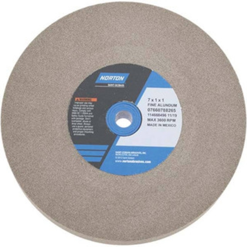 Norton 100 Grit Aluminum Oxide Bench & Pedestal Grinding Wheel 7 Diam x 1 Hole x 1 Thick, 3600 Max RPM, Fine Grade 07660788265 – 75941369