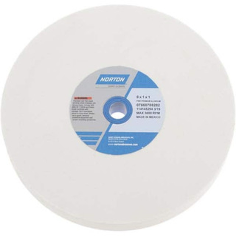 Norton 100 Grit Aluminum Oxide Bench & Pedestal Grinding Wheel 8 Diam x 1 Hole x 1 Thick, 3600 Max RPM, J Hardness, Fine Grade , Vitrified Bond 07660788282 – 07554660