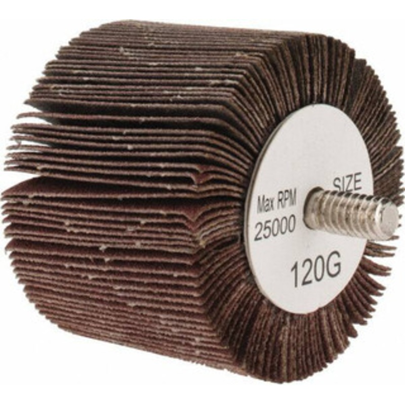 Tru-Maxx 2 Diam x 1-1/2 Face Width, Fine Aluminum Oxide Coated Mounted Flap Wheel 1/4-20 Threaded Mount, 120 Grit, 25,000 Max RPM SZQCM2120 – 87656484