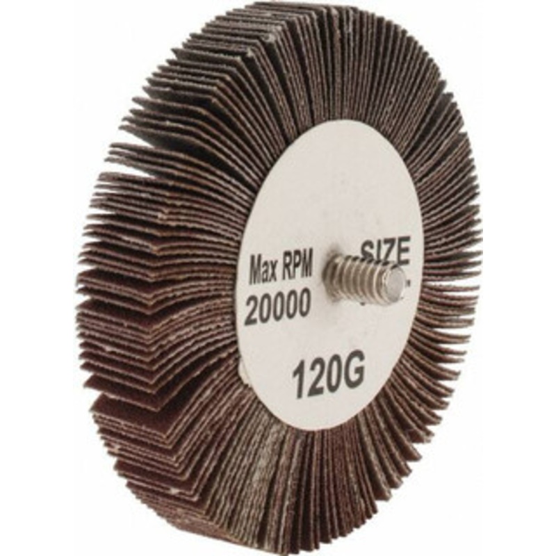 Tru-Maxx 3 Diam x 1/2 Face Width, Fine Aluminum Oxide Coated Mounted Flap Wheel 1/4-20 Threaded Mount, 120 Grit, 20,000 Max RPM SZQC120 – 87656823