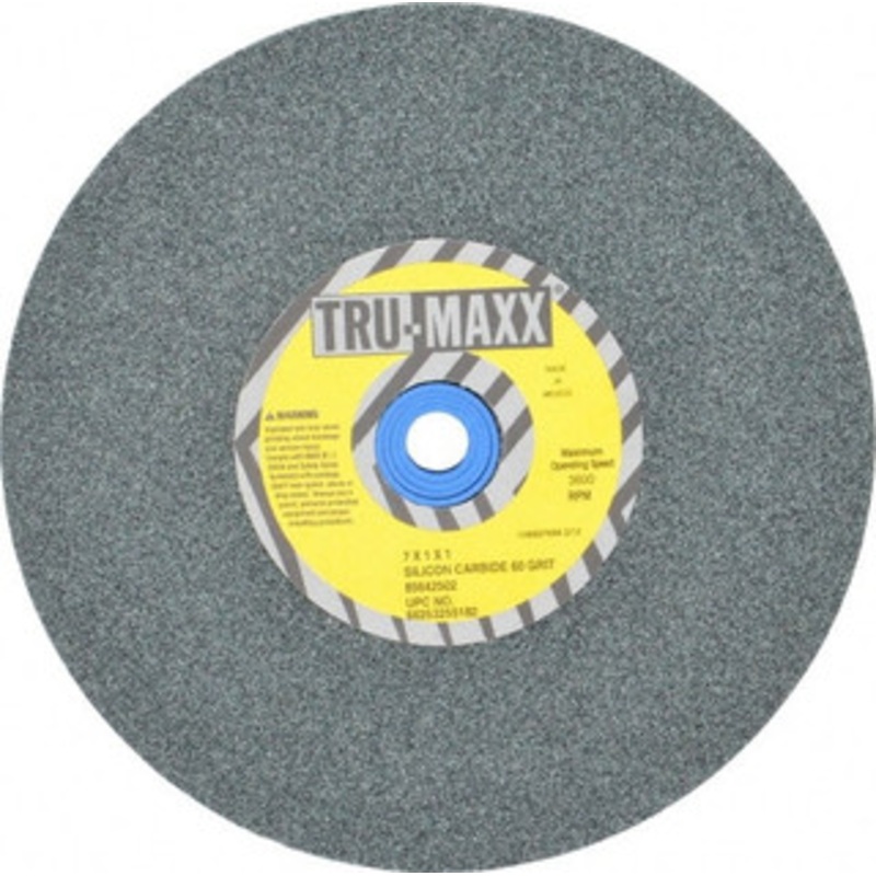Tru-Maxx 60 Grit Silicon Carbide Bench & Pedestal Grinding Wheel 7 Diam x 1 Hole x 1 Thick, 3600 Max RPM, K Hardness, Medium Grade , Vitrified Bond 66253255182 – 85642502