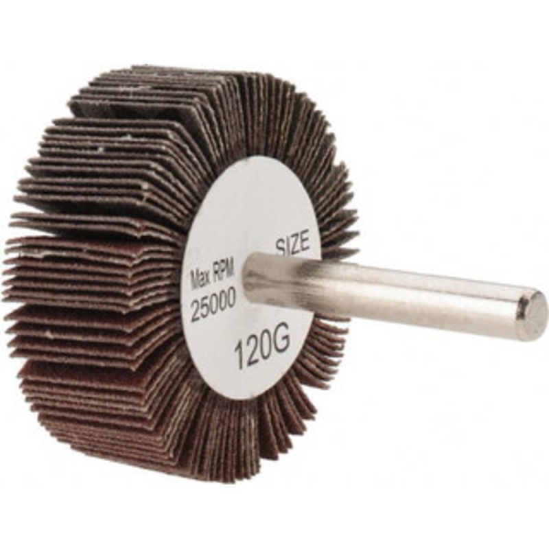 Tru-Maxx 2 Diam x 3/4 Face Width, Fine Aluminum Oxide Coated Mounted Flap Wheel 1/4 Shank Mount, 120 Grit, 25,000 Max RPM SZMFW6120 – 87661252