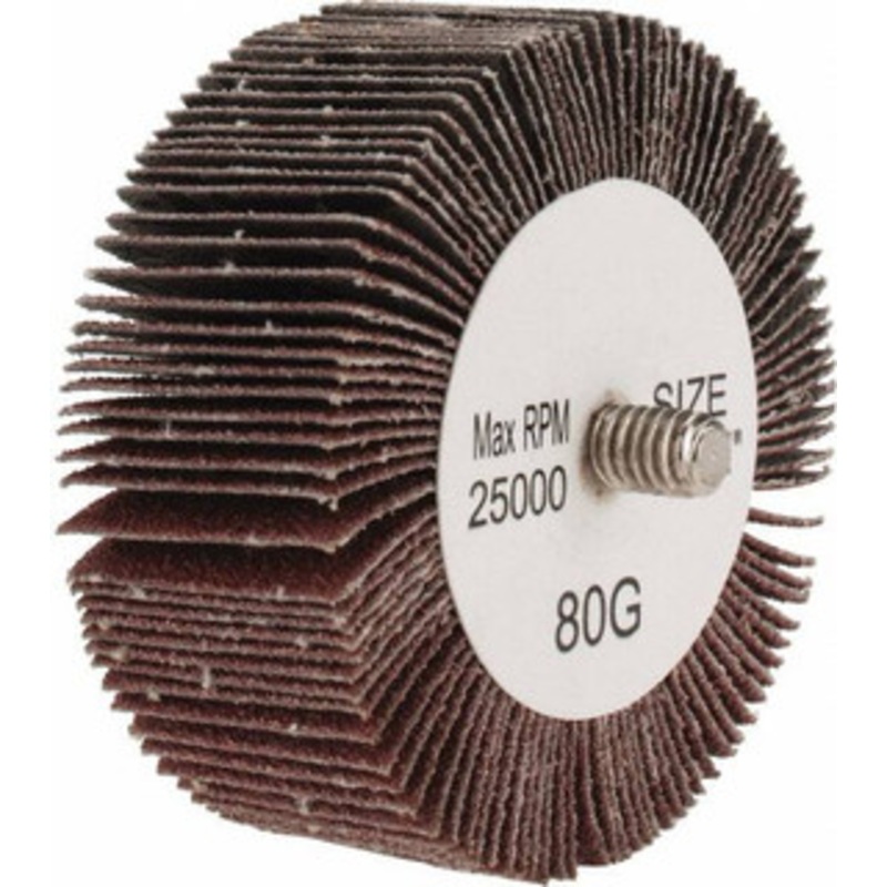 Tru-Maxx 2-1/2 Diam x 1 Face Width, Medium Aluminum Oxide Coated Mounted Flap Wheel 1/4-20 Threaded Mount, 80 Grit, 25,000 Max RPM SZQC2280 – 87656609